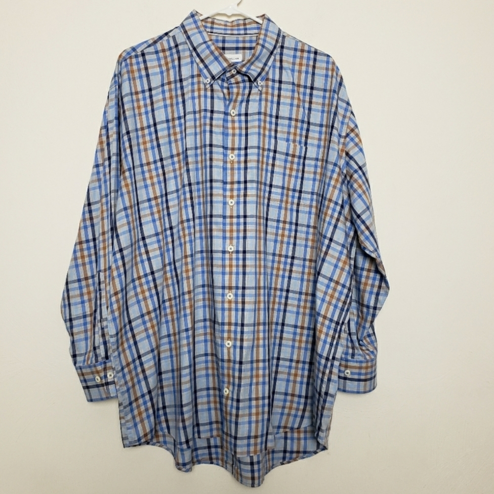 Peter Millar Blue Plaid Button Down Shirt Size XXL